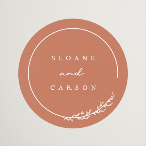 This is a terracotta wedding favor labels with standard by Brianne Larsen called branched printing on uncoated sticker paper in sticker