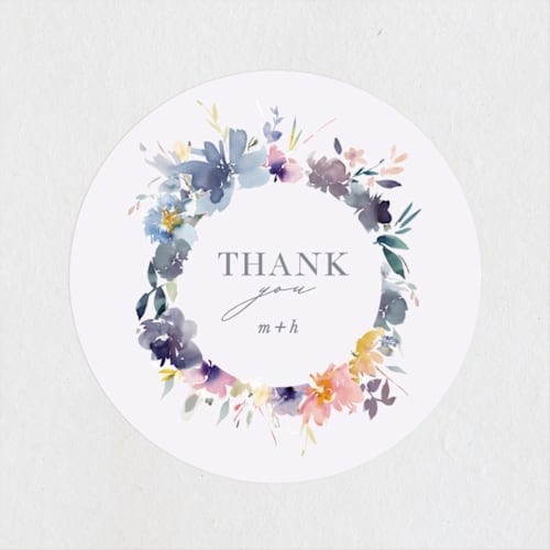 This is a chardonnay wedding favor labels with standard by Lori Wemple called cheerful bouquet printing on uncoated sticker paper in sticker