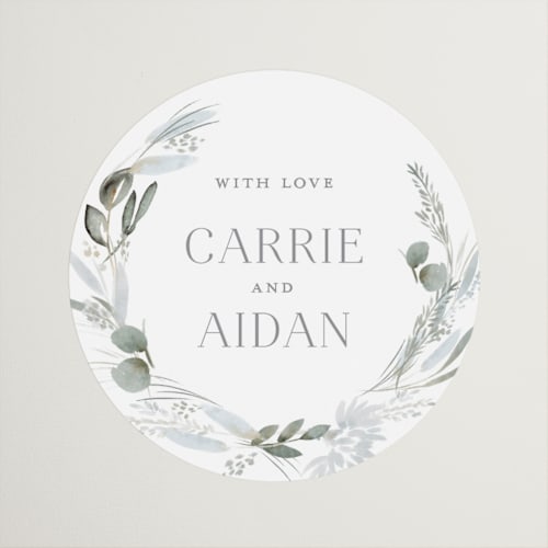 This is a sage wedding favor labels with standard by Petra Kern called amorino printing on uncoated sticker paper in sticker