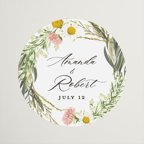 This is a blush wedding favor labels with standard by Susan Moyal called organic florals printing on uncoated sticker paper in sticker