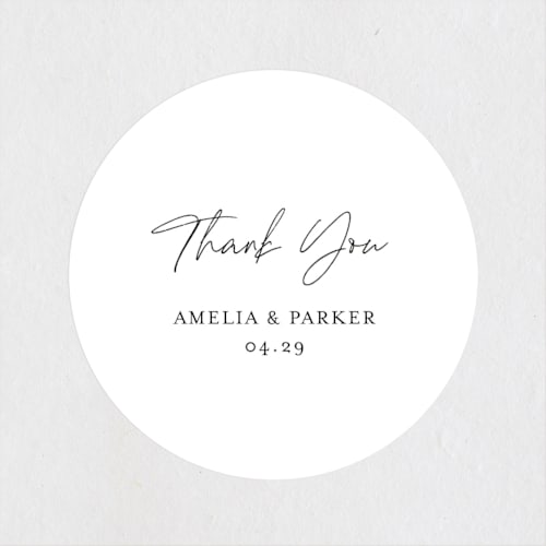 This is a obsidian wedding favor labels with standard by Jennifer Postorino called handwritten printing on uncoated sticker paper in sticker
