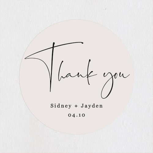 This is a ivory wedding favor labels with standard by Cass Loh called stylist script printing on uncoated sticker paper in sticker