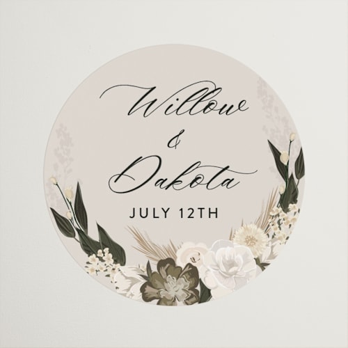This is a latte wedding favor labels with standard by Susan Moyal called botanical edge printing on uncoated sticker paper in sticker