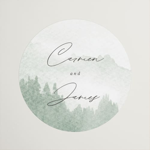 This is a fern wedding favor labels with standard by Helen Halik called over the mountains printing on uncoated sticker paper in sticker