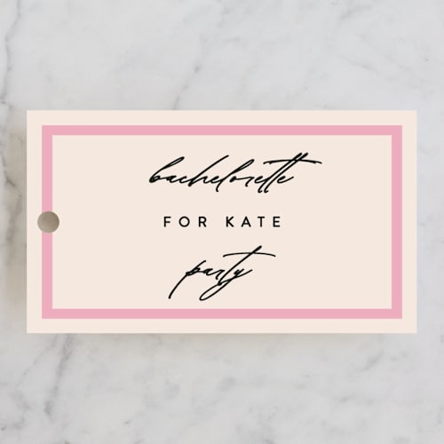 This is a champagne wedding favor tags with standard by Angela Thompson called chic party printing on signature in tag