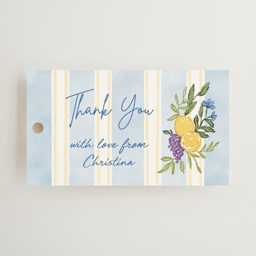 This is a blueberry gift tags with standard by Elly called lemon printing on signature in tag