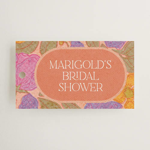 This is a peach gift tags with standard by Simona Camp called vintage garden printing on signature in tag