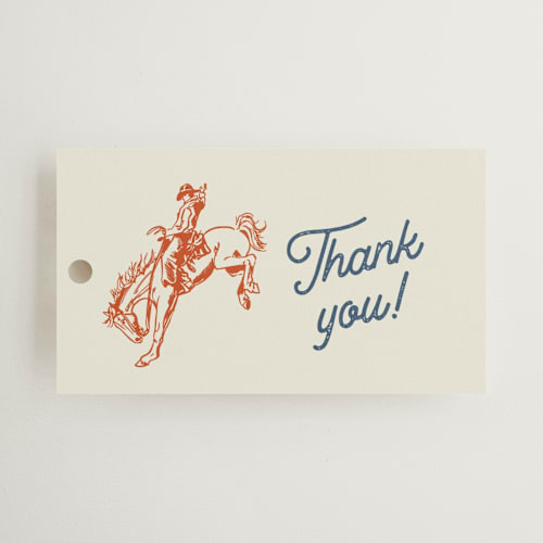 This is a cobalt gift tags with standard by Erin Hodges called giddy up printing on signature in tag