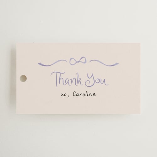 This is a lilac gift tags with standard by Tamara Hilje called portofino printing on signature in tag