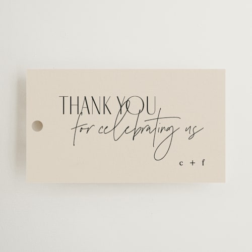 This is a natural wedding favor tags with standard by Kelly Schmidt called layered printing on signature in tag