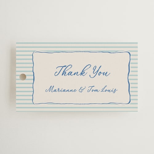 This is a marine wedding favor tags with standard by Lucrecia Caporale called seaside serenade printing on signature in tag