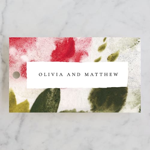 This is a bush wedding favor tags with standard by Sumak Studio called wild roses printing on signature in tag