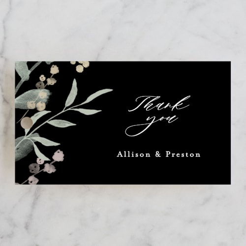 This is a noir wedding favor tags with standard by Jennifer Wick called enchanted fields printing on signature in tag
