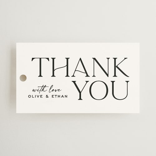 This is a pearl wedding favor tags with standard by Owl and Toad called casual printing on signature in tag