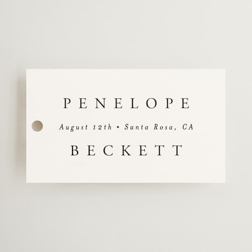 This is a pearl wedding favor tags with standard by Janean Hinger called intertwined printing on signature in tag