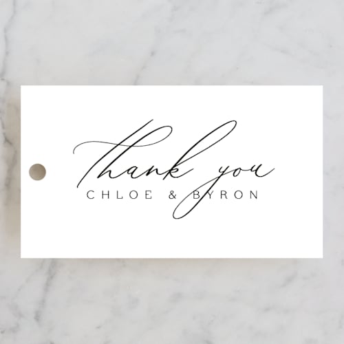This is a silk wedding favor tags with standard by Kelly Schmidt called chloe  printing on signature in tag
