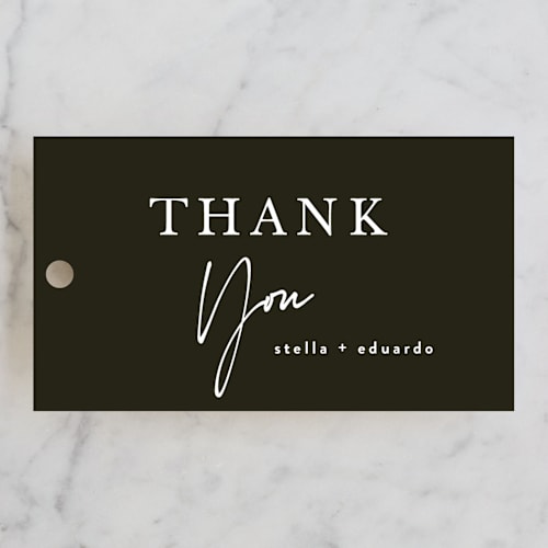 This is a midnight wedding favor tags with standard by Susan Brown called courthouse printing on signature in tag
