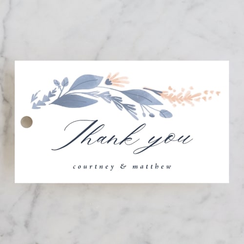 This is a lagoon wedding favor tags with standard by Corinne Malesic called cascading floral printing on signature in tag