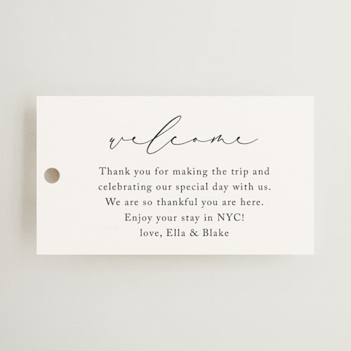 This is a linen wedding favor tags with standard by Jennifer Postorino called breathe printing on signature in tag