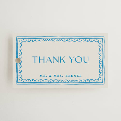 This is a ocean wedding favor tags with standard by Pati Cascino called mediterraneo printing on signature in tag