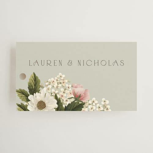 This is a moss wedding favor tags with standard by Chris Griffith called floral tribute printing on signature in tag