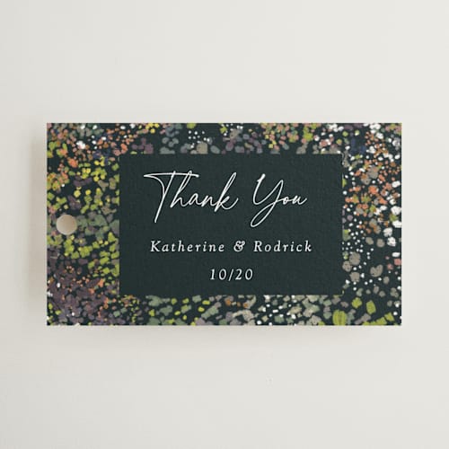 This is a emerald wedding favor tags with standard by Becky Nimoy called by the creek printing on signature in tag