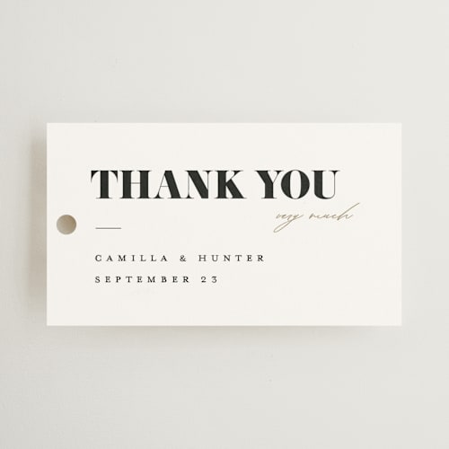 This is a snow wedding favor tags with standard by FRANI called golden stamp printing on signature in tag