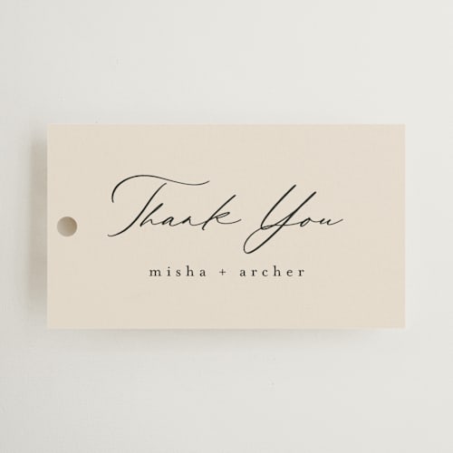 This is a latte wedding favor tags with standard by Kristie Kern called misha printing on signature in tag