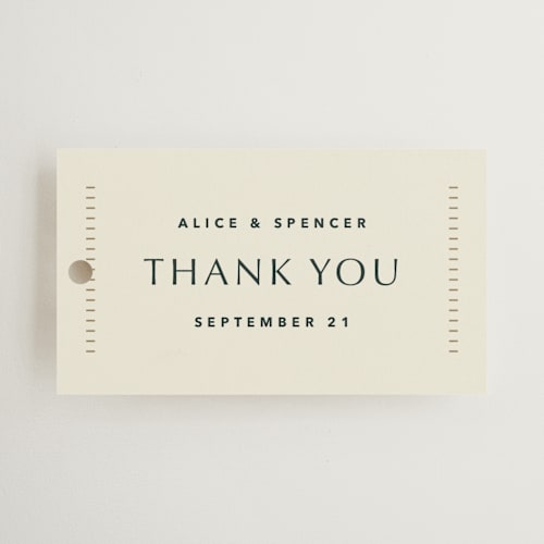 This is a fir wedding favor tags with standard by Kindred Fields called deco arch printing on signature in tag