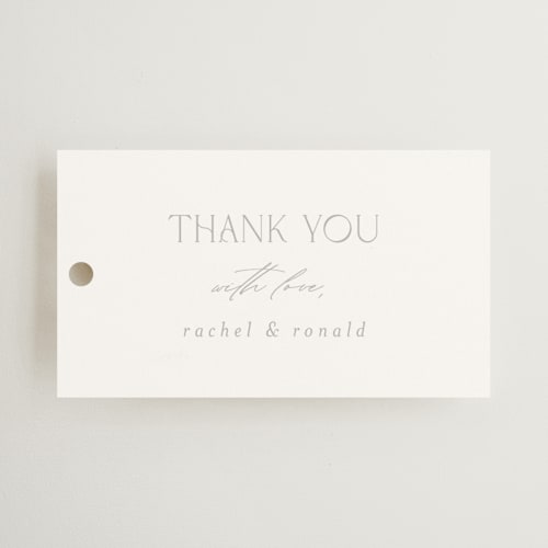 This is a snow wedding favor tags with standard by AK Graphics called bellino printing on signature in tag