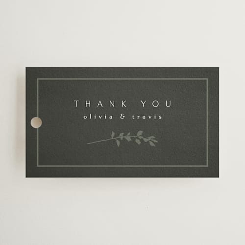 This is a ivy wedding favor tags with standard by Kelly Schmidt called quince printing on signature in tag