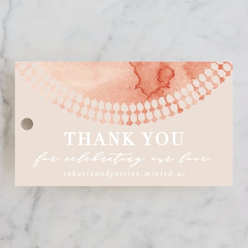 This is a sepia sunset wedding favor tags with standard by Zhay Smith called moroccan jewel printing on signature in tag