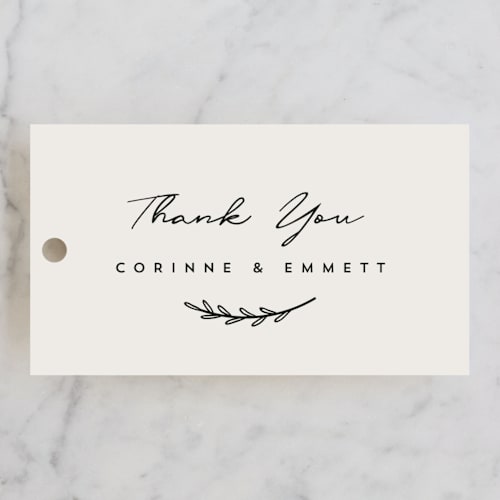 This is a almond wedding favor tags with standard by Brianne Larsen called connect printing on signature in tag