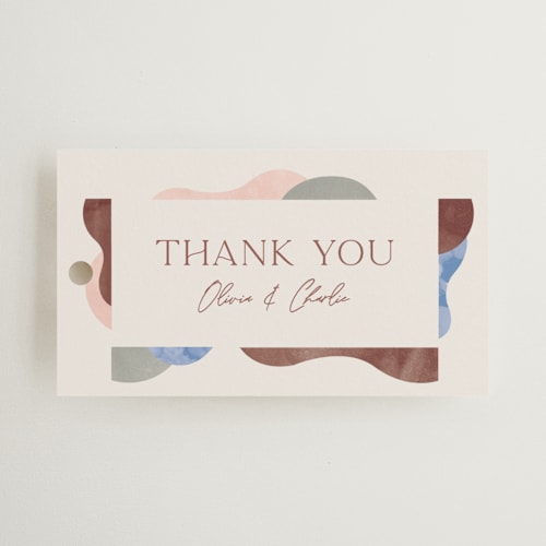 This is a coastal wedding favor tags with standard by Pixel and Hank called deconstruct printing on signature in tag