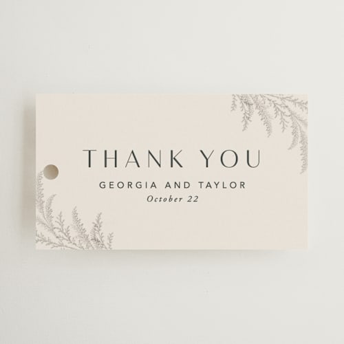 This is a eggshell wedding favor tags with standard by Robert and Stella called etched frame printing on signature in tag