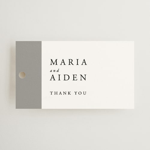 This is a platinum wedding favor tags with standard by Heather Schertzer called portrait printing on signature in tag