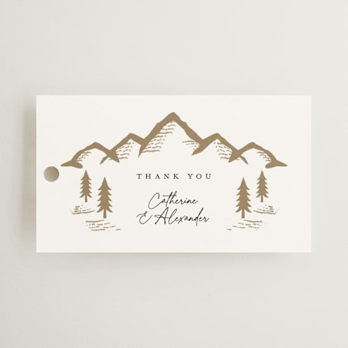 This is a quartz wedding favor tags with standard by Ana de Sousa called summit serenity printing on signature in tag