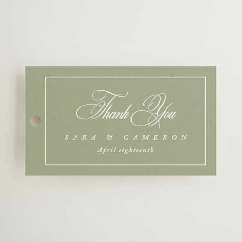 This is a garden wedding favor tags with standard by Kelly Schmidt called greenwood printing on signature in tag