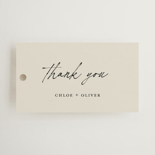 This is a jasmine wedding favor tags with standard by Pippa Shaw called modern classic printing on signature in tag