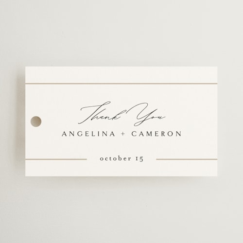 This is a silk wedding favor tags with standard by Kelly Schmidt called sophisticate printing on signature in tag