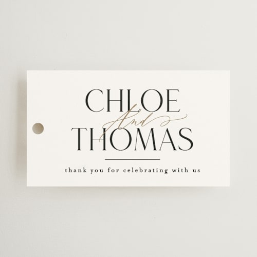 This is a silk wedding favor tags with standard by Kelly Schmidt called overlay printing on signature in tag