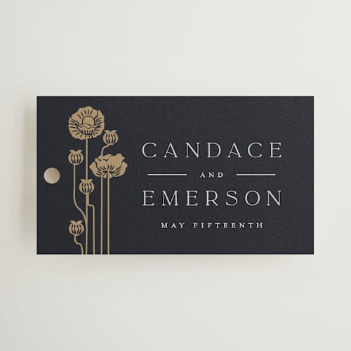 This is a navy wedding favor tags with standard by Ana de Sousa called nouveau flowers printing on signature in tag