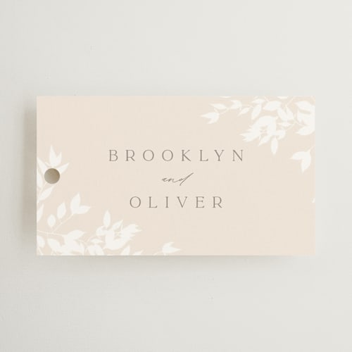 This is a latte wedding favor tags with standard by Kristie Kern called everly printing on signature in tag