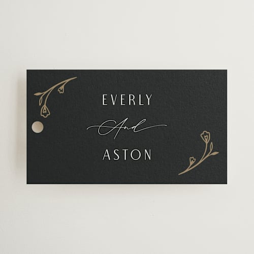 This is a onyx wedding favor tags with standard by Nicoletta Savod called majesty printing on signature in tag
