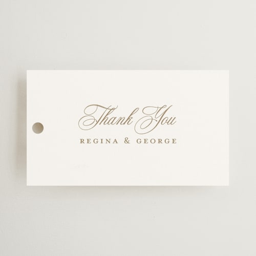 This is a quartz wedding favor tags with standard by Jelena Vuletic called elencourt printing on signature in tag