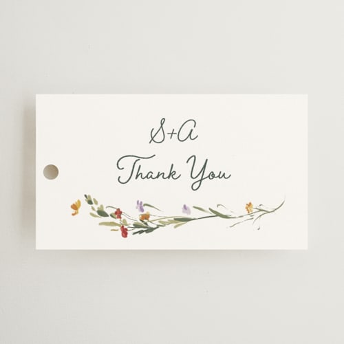 This is a garden green wedding favor tags with standard by Lucrecia Caporale called coastal bloom printing on signature in tag