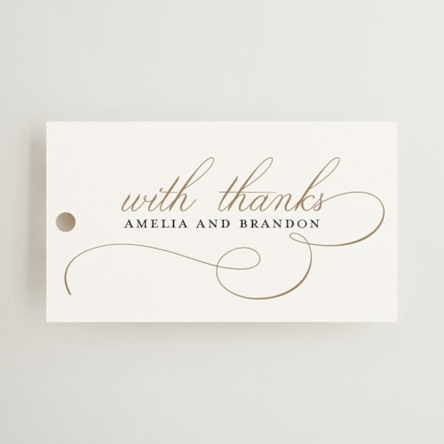 This is a sugar wedding favor tags with standard by Jessica Williams called elegant flourish printing on signature in tag