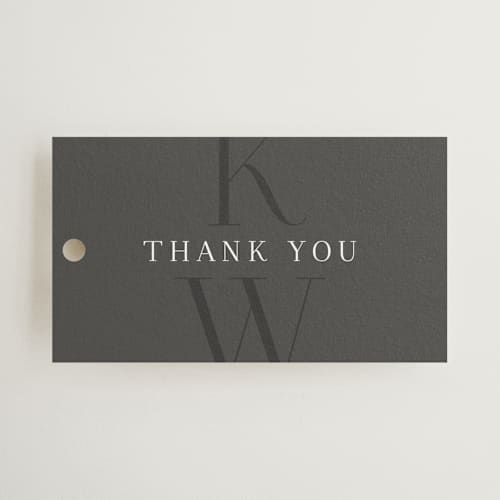 This is a stormy wedding favor tags with standard by Jessica Williams called over monogram printing on signature in tag