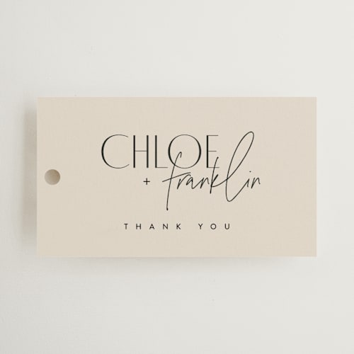 This is a natural wedding favor tags with standard by Kelly Schmidt called layered printing on signature in tag
