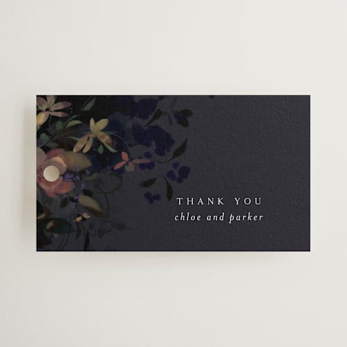 This is a midnight wedding favor tags with standard by Grace Kreinbrink called vintage rose garden printing on signature in tag